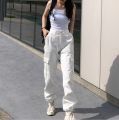 Pants Women Casual Solid Cargo Trousers Uni Chic Retro BF Streetwear Kpop Beam Feet Full Popular Simple Daily.