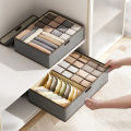 Cotton and linen underwear storage box six-square grid classification folding storage box with lid fabric socks storage box. 