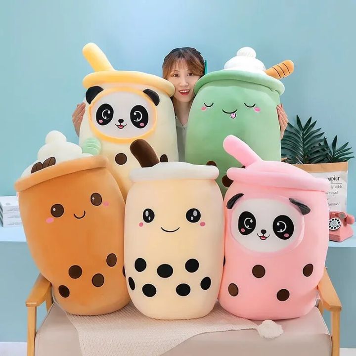 Boba Plushies Bubble Tea Plush Toys Cartoon Bubble Tea Cup Stuffed Soft Cushion Milk Tea Plush Food Pillow Gifts for Kids Girl