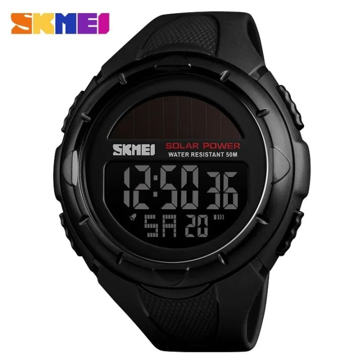 SKMEI 1405 Sport Solar Energy Watch for Men Digital 5Bar Waterproof Back Light Electronic Mens Watches Clock 1025 Montre Homme