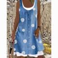Women's A-Line Dress Sleeveless Spring Summer Casual Patchwork Print Knee Length Dress Fashion 3D Printing Denim Print Dress. 