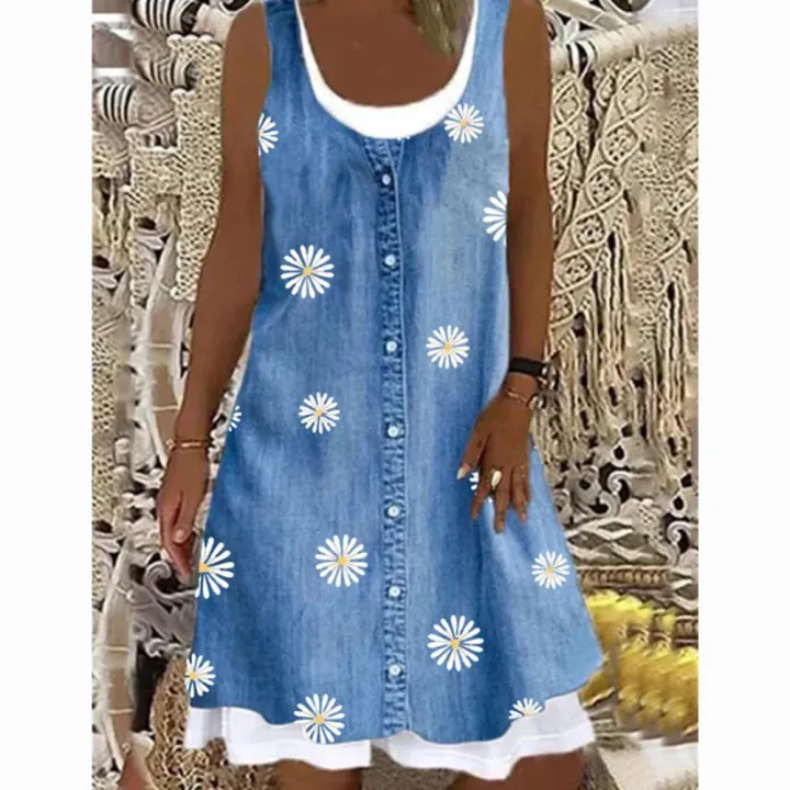 Women's%20A-Line%20Dress%20Sleeveless%20Spring%20Summer%20Casual%20Patchwork%20Print%20Knee%20Length%20Dress%20Fashion%203D%20Printing%20Denim%20Print%20Dress%20-%20Image%205