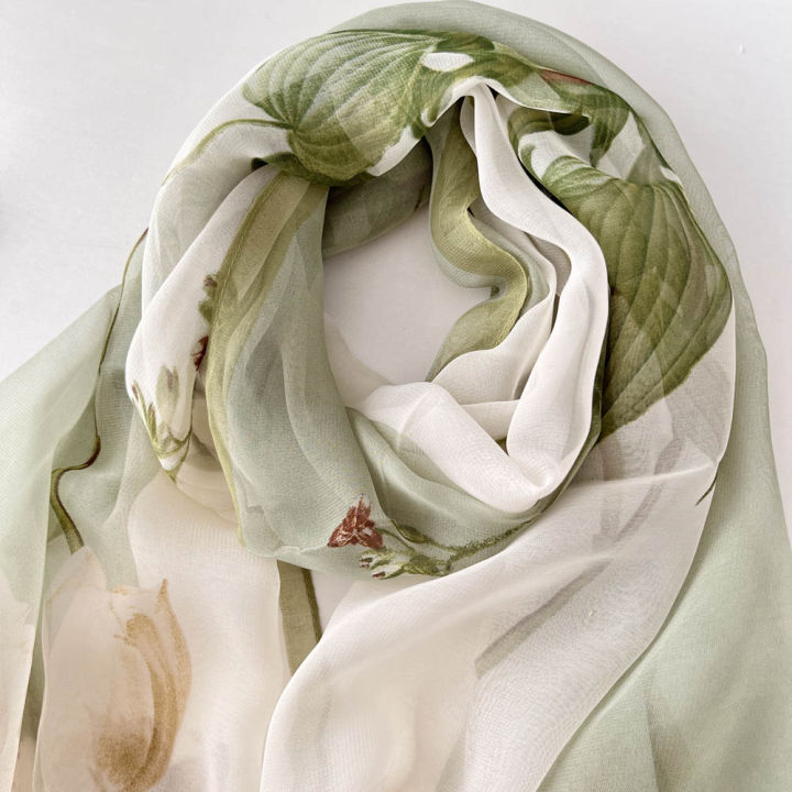 Gradient%20Lily%20Print%20Pretty%20Women%20Elegant%20Chiffon%20Georgette%20Bandana%20Scarf%20Summer%20Beach%20Sunscreen%20Thin%20Shawl%20-%20Image%202