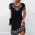 Women's Dress Fashion Summer Short Sleeve Casual Printed Party Dresses Loose Round Neck Pullover Elegant Dress. 