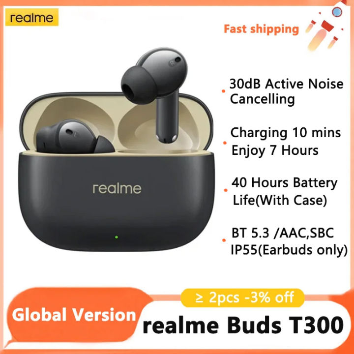 Original Realme Buds T300 True Wireless Earphone 30dB Active Noise Cancelling Bluetooth 5.3 TWS Earphone 40 Hours Battery Life