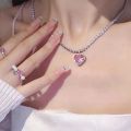 Pink Heart Pendant Necklace for Women Lovers Rhinestone Clavicle Chain Choker Female Cute Crystal Moonstone Jewelry Gifts. 