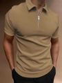 Men's polo shirt solid color short-sleeved zipper lapel T-shirt casual top.