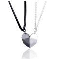 1 Pair Magnetic Couple Cord Necklaces Set with Heart Pendants for Men and Women.