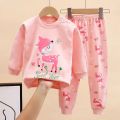 New Kids Boys Girls Pajama Sets Cartoon Print Long Sleeve O-Neck T-Shirt Tops with Pants Toddler Baby Autumn Sleeping Cloth DS39. 