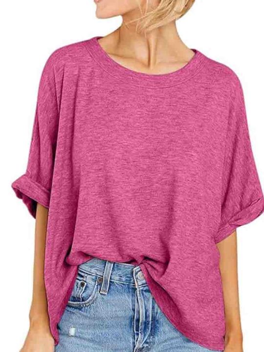Loose%20Women's%20T-Shirts,%20Casual%20Pants,%20Wide%20Collar,%20Short%20Sleeve%20T-Women's%20Shirt,%20OJolee%20Jocoo%20Summer%20Women's%20Solid%20Color%20Shirt%20-%20Image%203