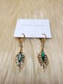 zircon green leaf earrings, women's light luxury, earrings. 
