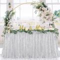 6Ft Table Skirt for Round Rectangle Square Table Sequin Tablecloth for Birthday Party Family Baby Shower Durable Silver.