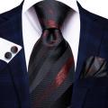 Hi-Tie Burgundy Paisley Striped Silk Wedding Tie For Men New Design Mens Necktie Hanky Cufflinks Set Business Party Dropshipping. 