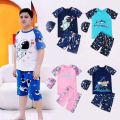 Children's swimsuit new boys, girls, big children, students, baby, quick-drying, cartoon swimpants, hot spring sunscreen swimsuit set.