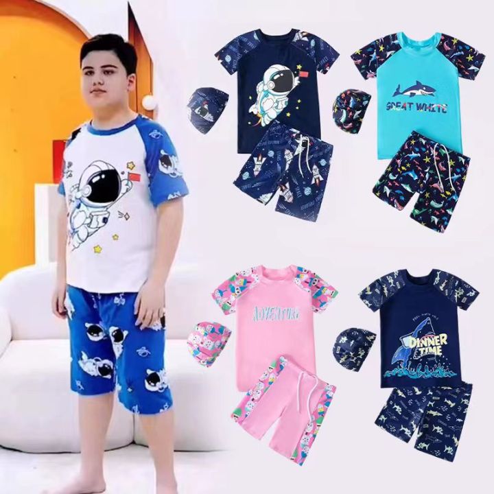 Children's swimsuit new boys, girls, big children, students, baby, quick-drying, cartoon swimpants, hot spring sunscreen swimsuit set