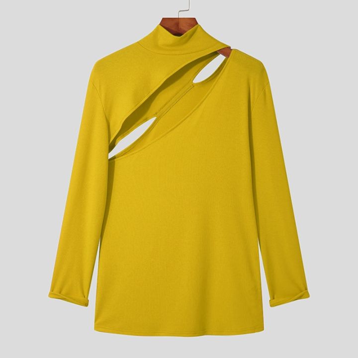 INCERUN%20Men%20T%20Shirt%20Solid%20Turtleneck%20Long%20Sleeve%20Streetwear%202022%20Hollow%20Out%20Fashion%20Men%20Clothing%20Fitness%20Casual%20Camisetas%20S-5XL%20-%20Image%202