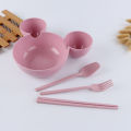 4Pcs/set Cartoon Kids Tableware Wheat Straw Dinner Plate Divided Meal Bowl Spoon Fork Chopsticks Lovely Feeding Plate Bowl Small Chips Snacks Dishware. 