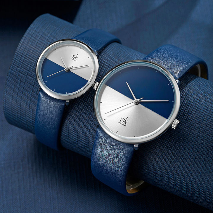 SK couple watch three-needle belt men's and women's pair watch fashion contrast minimalist quartz watch waterproof watch cross-border 9016