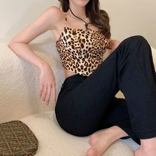 Leopard%20Print%20Camisole%20Women's%20Summer%20Outer%20Wear%20Bandage%20Dress%20Inner%20Wear%20Base%20Short%20off-Shoulder%20Backless%20Top%20Design%20Sense%20Niche%20-%20Image%204
