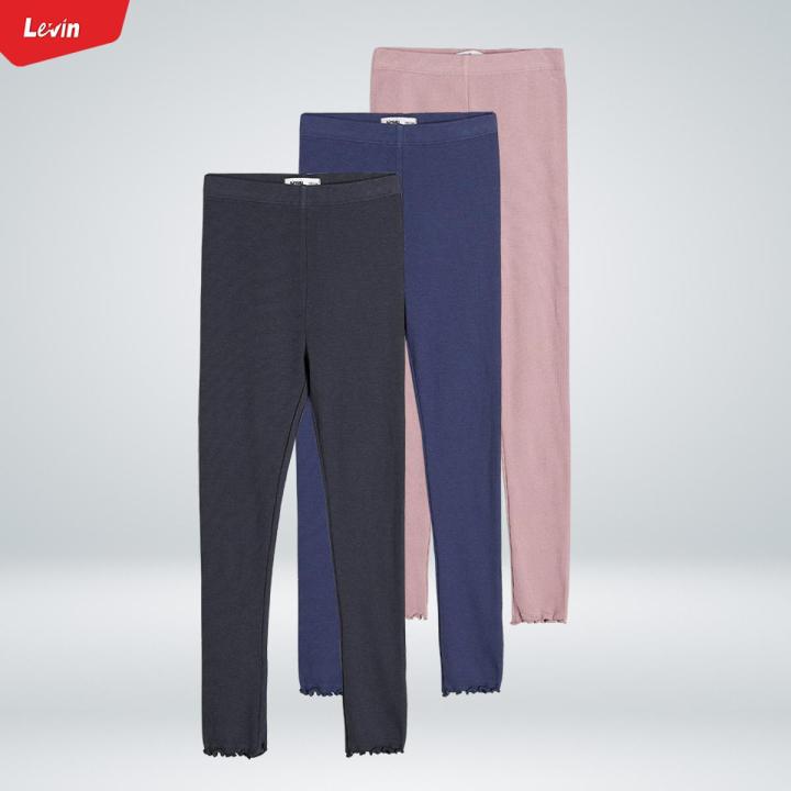 Girls Cotton Ribbed Lettuce Cuff Full-Length Leggings From Levin