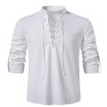 2022 New Men's V-neck shirt T-shirt Fashion Vintage Thin Long Sleeve Top men Casual Breathable Front Lace Up man Shirts.