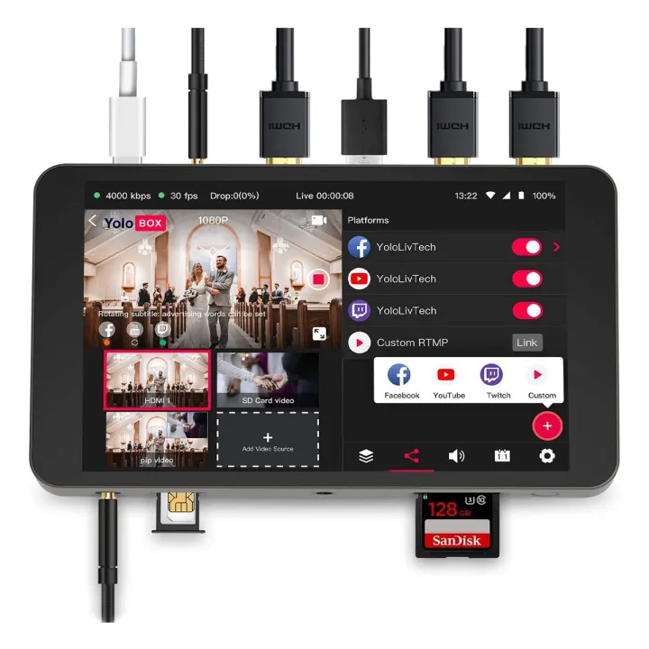 YoloLiv YoloBox Portable All-in-One Multi-Camera Live Streaming Encoder, Switcher, Monitor, Recorder