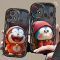Case Cover For OPPO A17 A16 A15 A3S A5S A12 A12E A54 A31 A9 A5 2020 A55 A53 A32 A33 A57 5G A74 A95 F19 A76 A96 A52 A72 A92 cover Keychain Wavy Texture Cartoon Cute 3D Doraemon Bracelet Soft Silicone TPU INS Back Cover Fashion Full Protection.