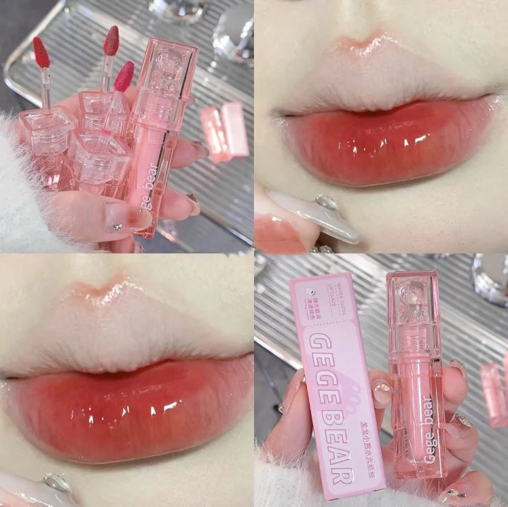 Transparent Bear Lipgloss Female Makeup Red Lip Tint Mirror Water Liquid Lipstick Cosmetics