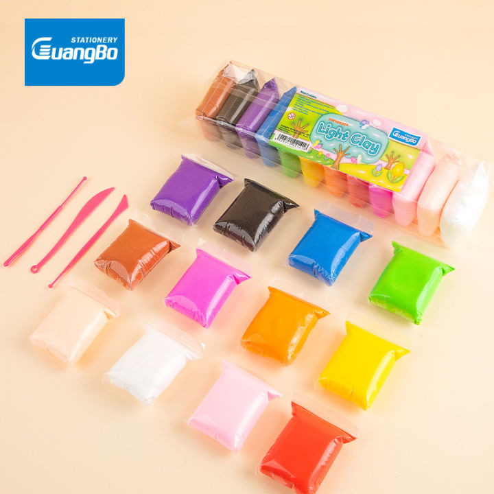 Diy হাতে তৈরি খেলনার জন্য 12 রঙের সফট সুপার লাইট ক্লে মডেলিং এয়ার ড্রাই ক্লে - clay