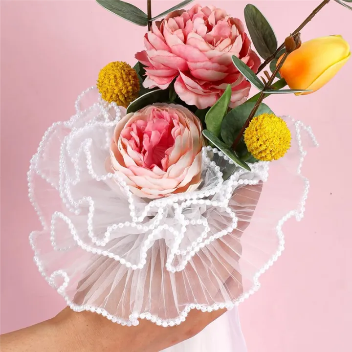 4.5%20Yard%20White%20flower%20Wrapping%20Paper%20Pearl%20Edge%20Mesh%20Bouquet%20-%20Image%206