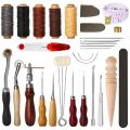 BRADOO-31 Pcs Leather Sewing Tools Diy Leather Craft Tools Hand Stitching Tool Set With Groover Awl Waxed Thread Thimble Kit. 