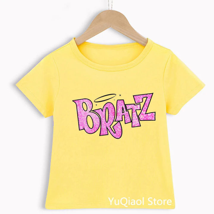 Fashion Y2K Bratz T shirt baby clothes girls Summer Yellow pink blue green color T-shirt cute birthday gift wholesale kids tops