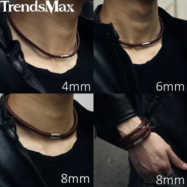 Men's%20Choker%20Necklace%20Black%20Brown%20Braided%20Leather%20Necklace%20for%20Men%20Stainless%20Steel%20Magnetic%20Clasp%20Male%20Jewelry%20Gifts%20UNM27A%20-%20Image%202