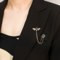 Retro bee chain brooch insect oil drop rhinestone brooch set chain clothing accessories female pin.