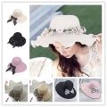 Summer Elegant Women's Sun Hat Flower Straw Hat Wide Brim Sea Beach Sun Hat Bone Capeline Chapeaux For Lady.
