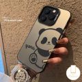 MissConnie Lovely Simple Panda Cartoon Luxury Plating Metal Phone Case Compatible for IPhone 15 11 Pro Max 15 14 Plus 14 11 12 13 15 Pro Max XR XS Max X Couples Cute Funny Panda Soft Cover. 