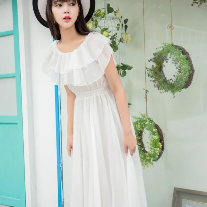 Women's%20Summer%20Beach%20Style%20Chiffon%20White%20Long%20Dress%20Lady%20Graceful%20Fairy%20Layers%20Ruffles%20Off-Shoulder%20Dresses%20Evening%20Party%20Gown%20-%20Image%202