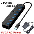 USB 3.0 4/7 Ports Hub Splitter Switch LED Light 12V 2A DC AC Power 5Gbps Cable For Laptop Mouse keyboard mobile hard disk drive.