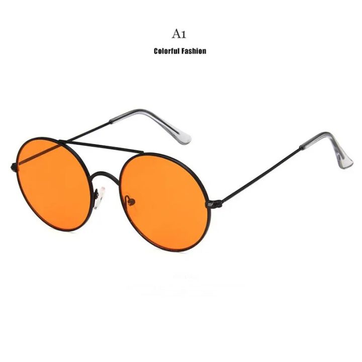【Beiver Jewelry Store 】Clear Orange red Women Men Ocean Blue Transparent Sun Glasses Candy Color Eyewear Pilot round glasses