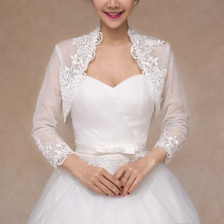 2022%20New%20Women%203/4%20Sleeve%20Wedding%20Jacket%20Cape%20Floral%20Lace%20Trim%20Wrap%20Shrug%20Bolero%20Cardigan%20-%20Image%204