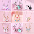 Cute Animal Magnet Necklaces for Women Girls Kawaii Best Friends Cat Rabbit Animal Pendant Chain BFF Friendship Jewelry Gifts.