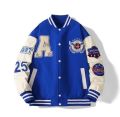 Mens Spring Fall Varsity Jackets Embroidery Korean Fashion Loose Baseball Uniform Couple Blue Retro Leather Sleeve Bomber Coats.