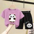 100%Cotton Boys' and Girls' Suit Children's Summer Short SleeveTT-shirt Baby Shorts Children Cartoon Two Piece Set. 