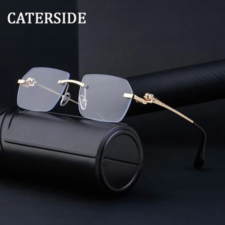 2024 Fashion Rimless Sunglasses Men Trendy Vintage Cheetah Head Alloy  Frameless Eyeglasses For Man Luxury Driving Sun Glasses