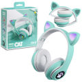Wireless Headphones RGB Cute Cat Girls Kids Gift Headset with Microphone Stereo Music Gaming Headsets Control Lights Earphone. 
