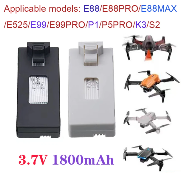 Drone Battery 3.7V 1800mAh RC Drone Battery Rechargeable for E88, E88 PRO, E99 PRO, K3, E525 PRO Mini Uav Drone Battery