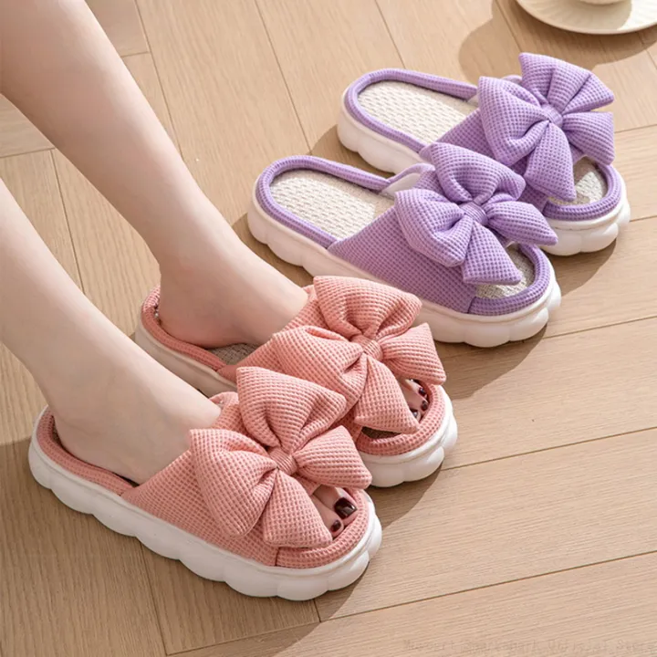 Thick%20Sole%20Cartoon%20Linen%20Slippers%20Female%20Cute%20Bow%20Anti-Slip%20Sweat%20Home%20Sandals%20Four%20Seasons%20Family%20Cotton%20Slipper%20For%20Girls%20-%20Image%204