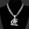 Iced out OTF Pendant Necklace with Cuban Link Chain for Men Women ,Rapper Jewelry Accessories.