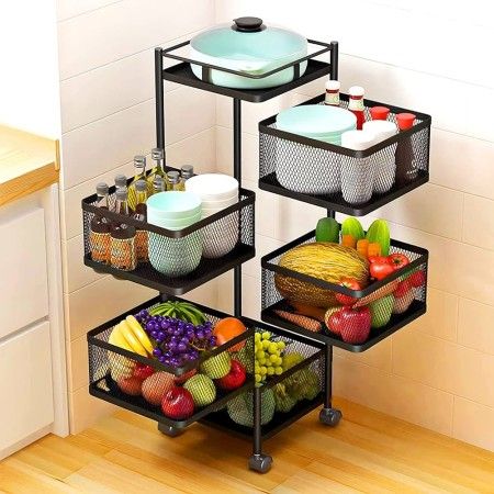 4 layer square shape Kitchen Storage Rack 4- Tier Rolling Storage Cart ...