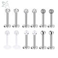 ZS 12pcs/lot Star Heart CZ Crystal Lip Piercing Set 4 Colors Stainless Steel Lip Ring Labret Monore Ear Tragus Helix Piercings. 
